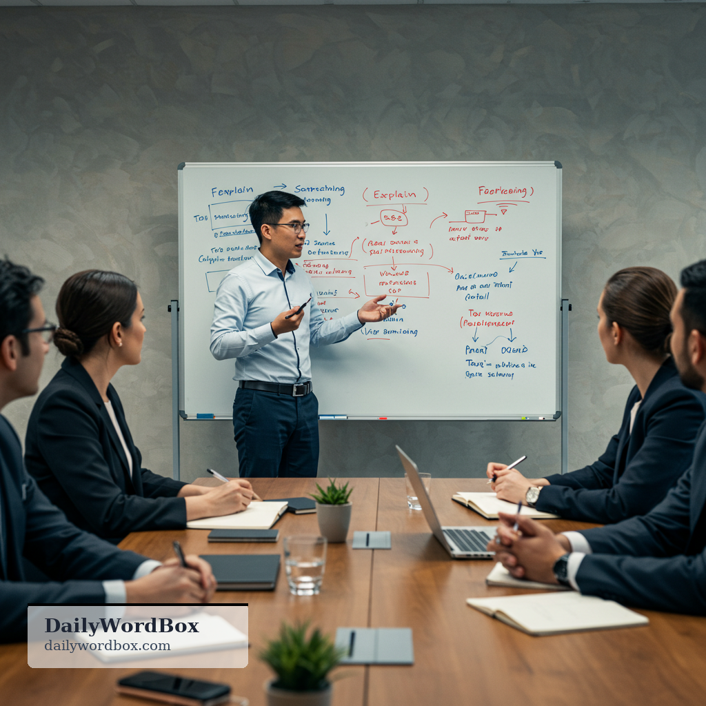 elaborate: To explain something in more detail; to add information to make it clearer.