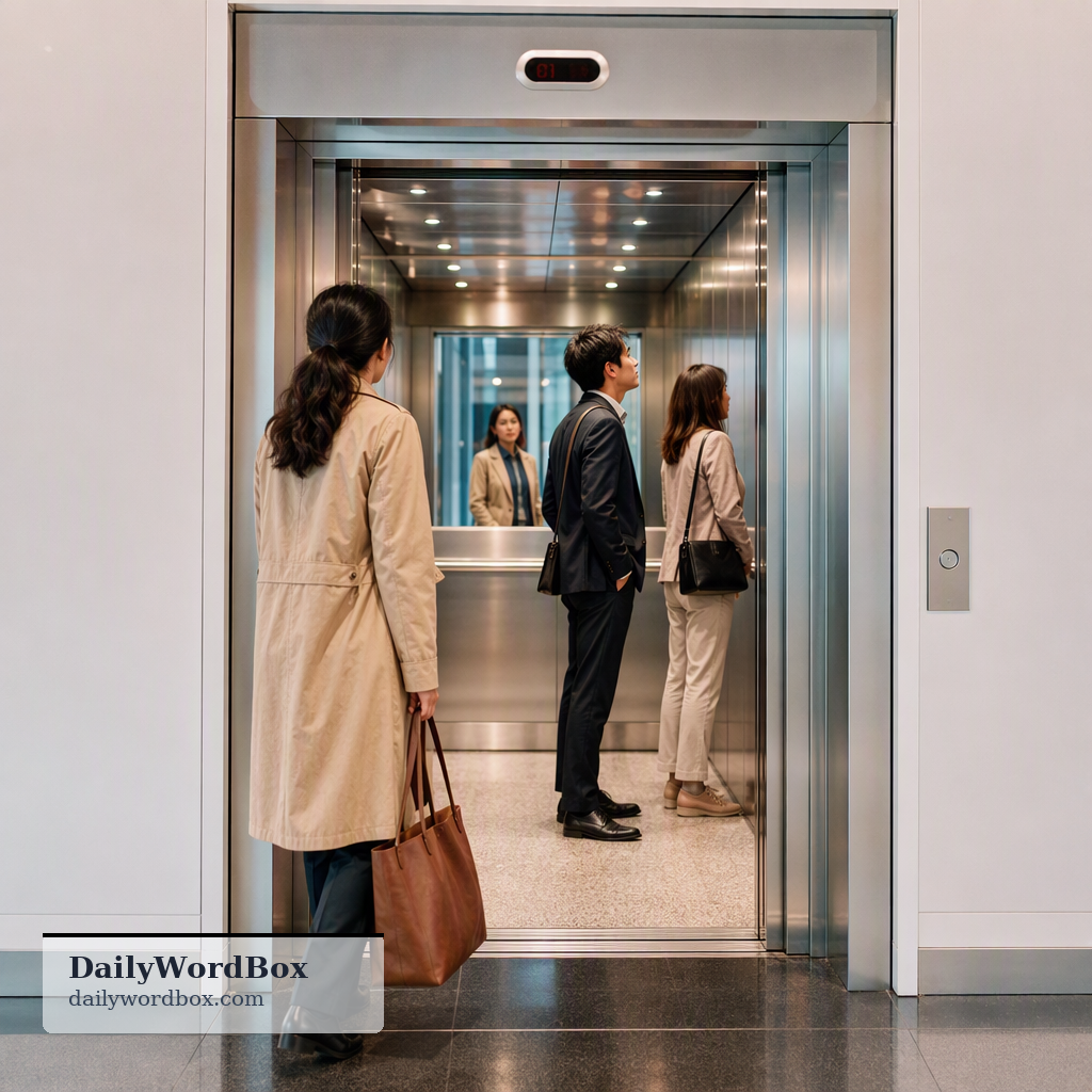 elevator: A machine that carries people or goods up and down between floors in a building.