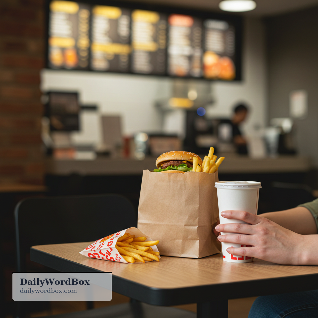 fast food: quickly prepared food sold in restaurants for rapid service, often inexpensive