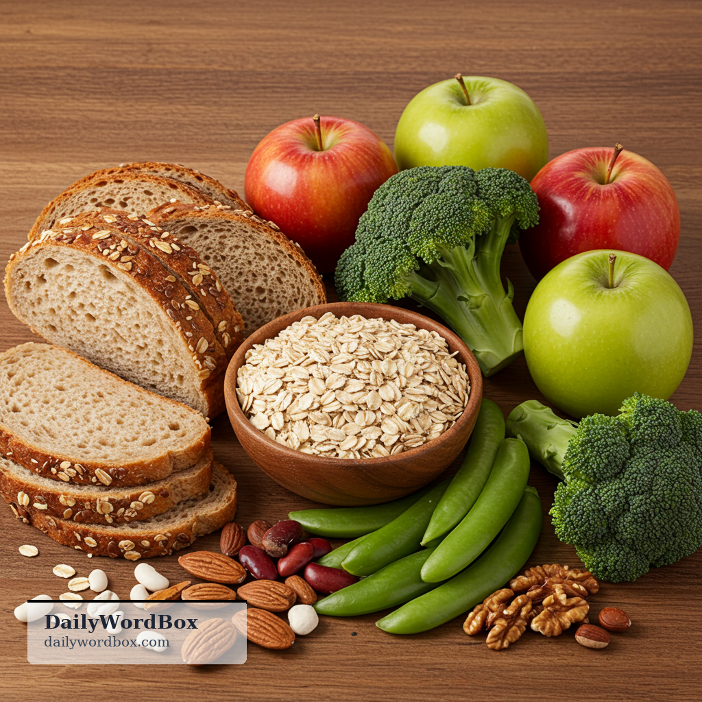fibre: the part of plant foods that is made of tough material and is not fully broken down by the body