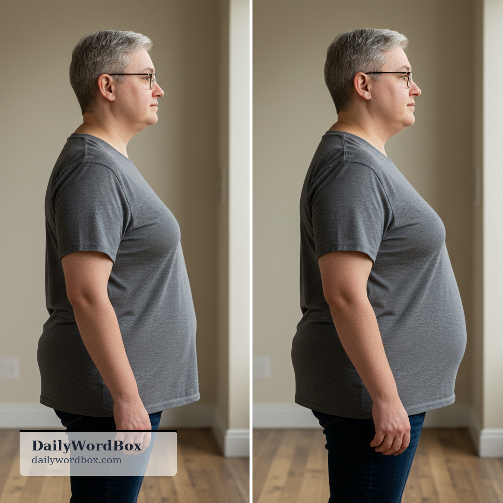 fill out: To become fuller in shape, especially as someone grows older or gains weight.