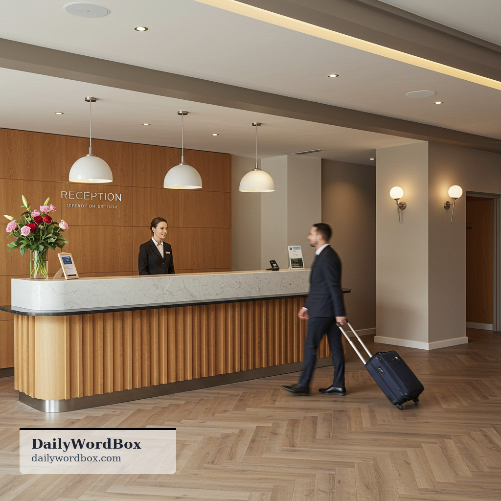 front desk: the reception area or staff at a hotel, office, or building where visitors check in and get help