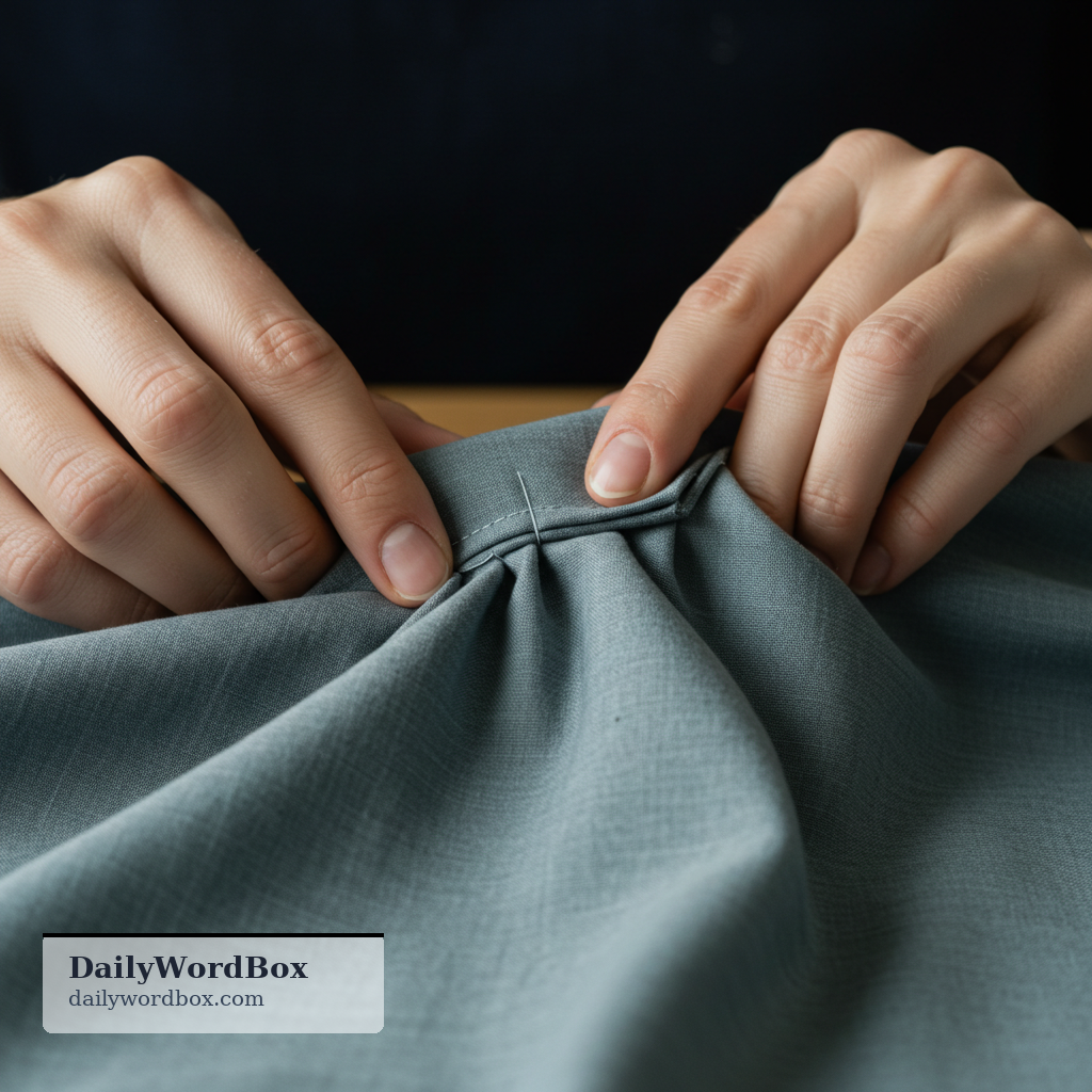 gathering: a fold or pleat in fabric created by drawing it together