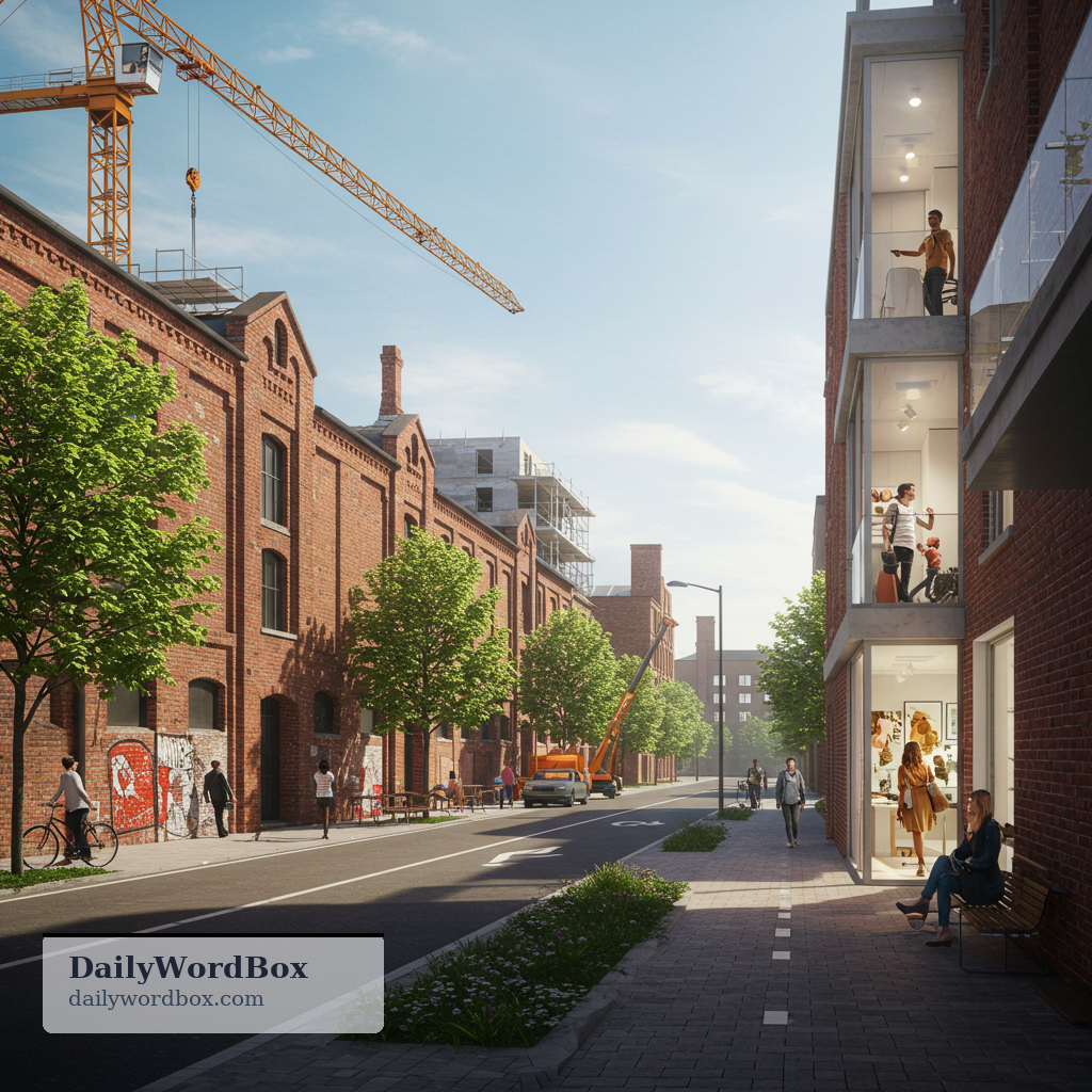 gentrify: To update an area’s buildings and businesses in a way that appeals to higher-income residents and visitors.