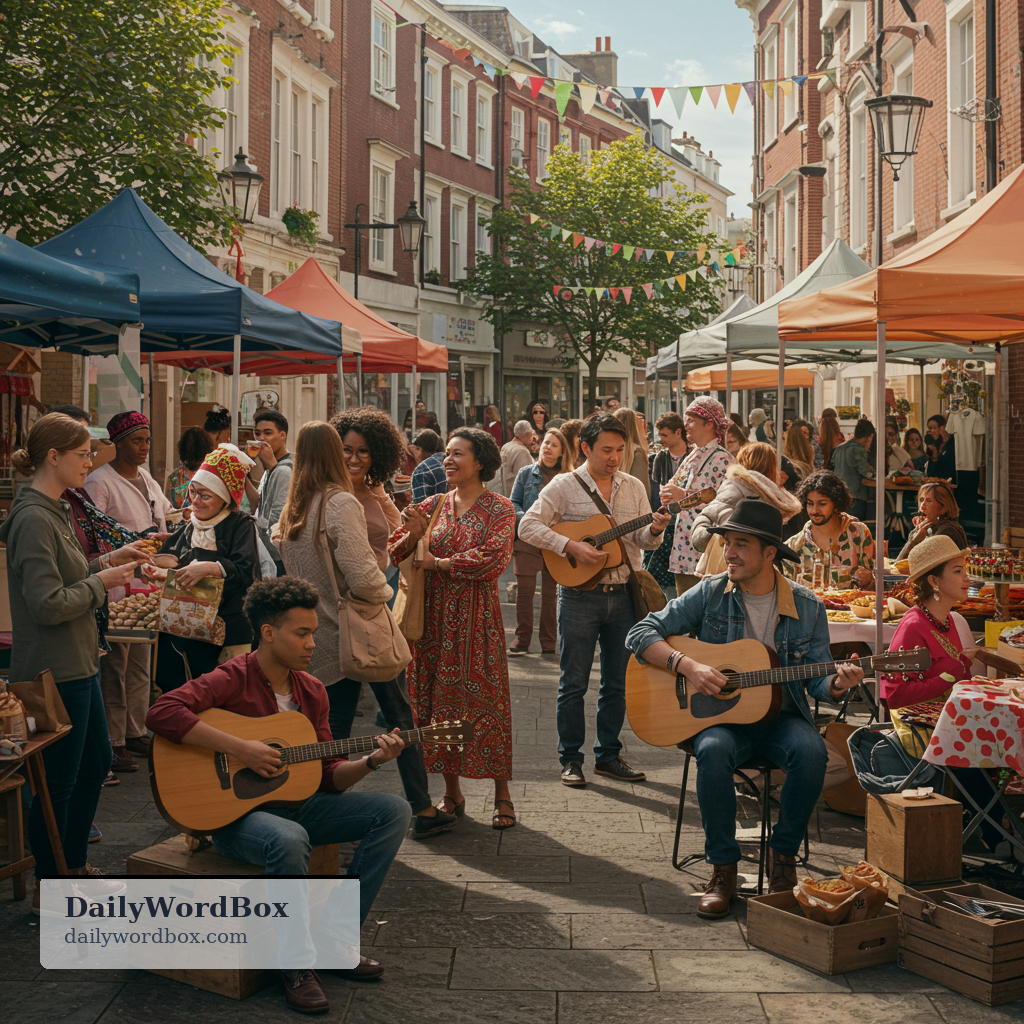 globalization: the mixing and sharing of cultures across borders, affecting language, food, music, and everyday habits