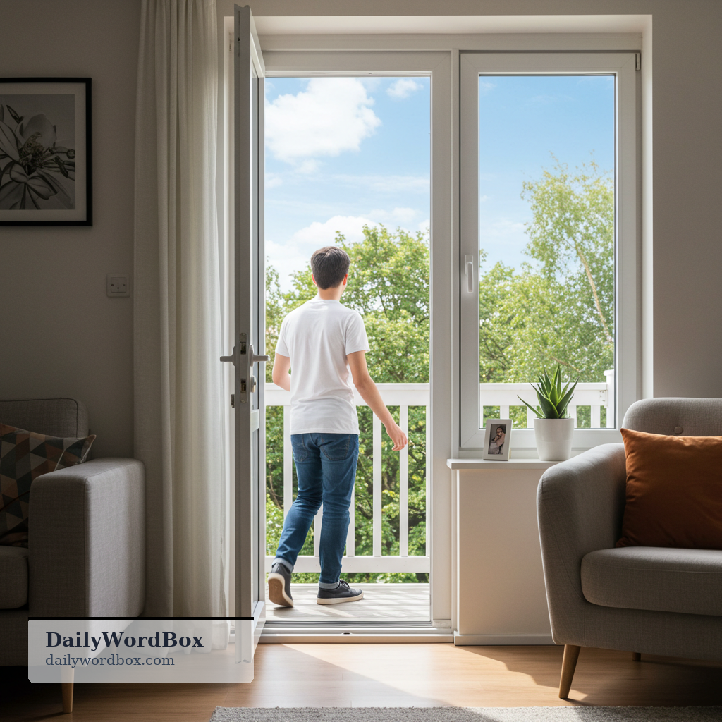 go outside: to leave a building and move to the outdoor area