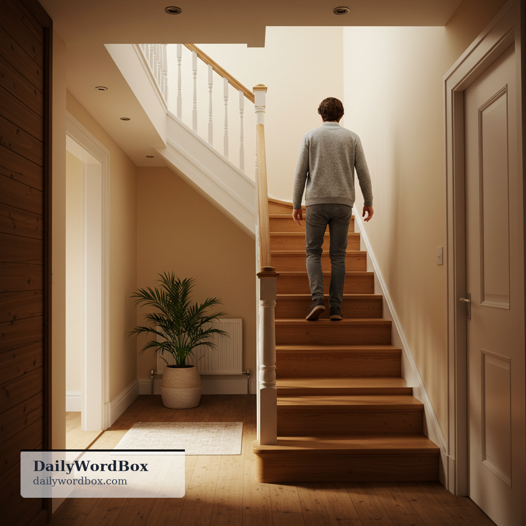go up: To move to a higher place, especially to another floor or up a slope.