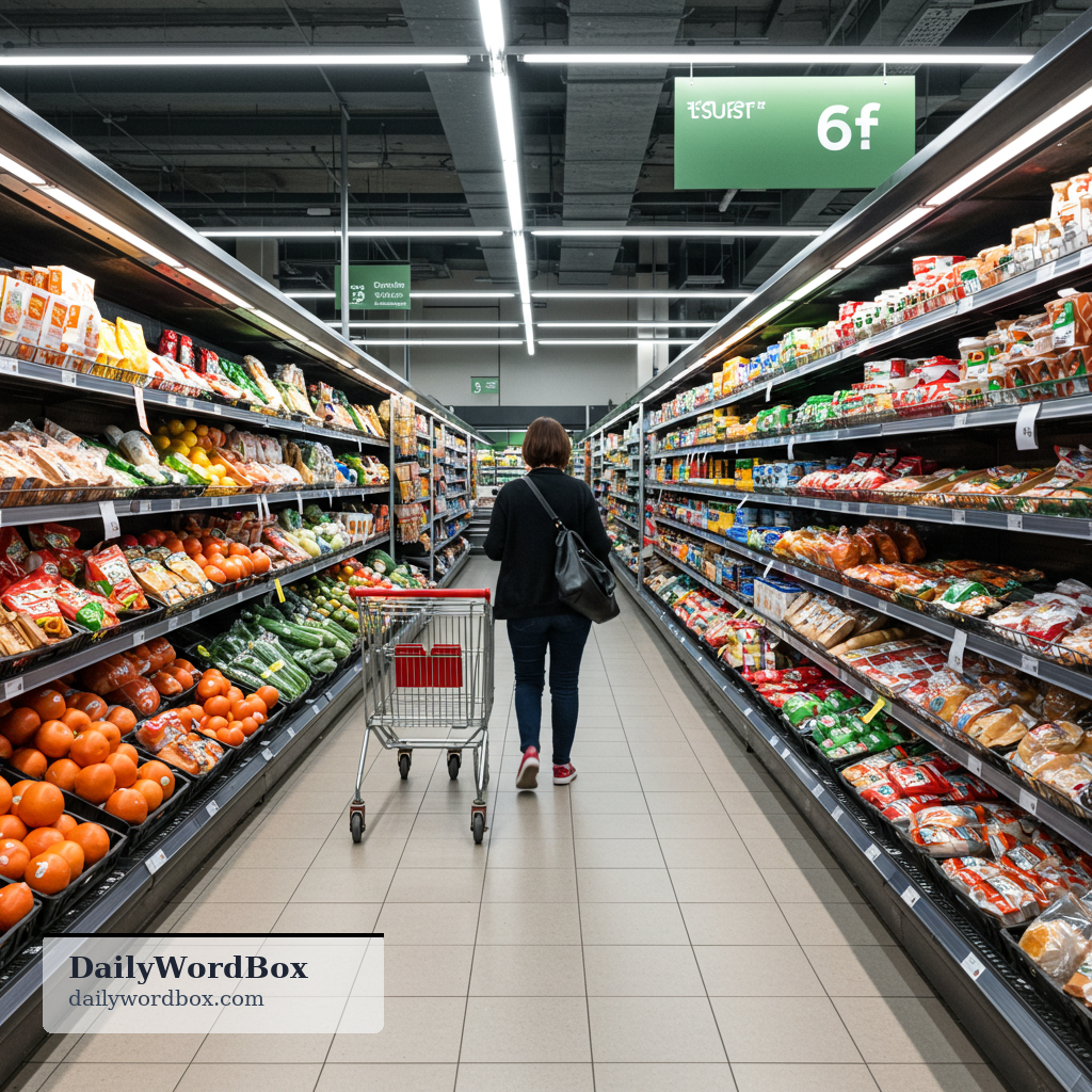 grocery store: a shop where you buy food and everyday household items