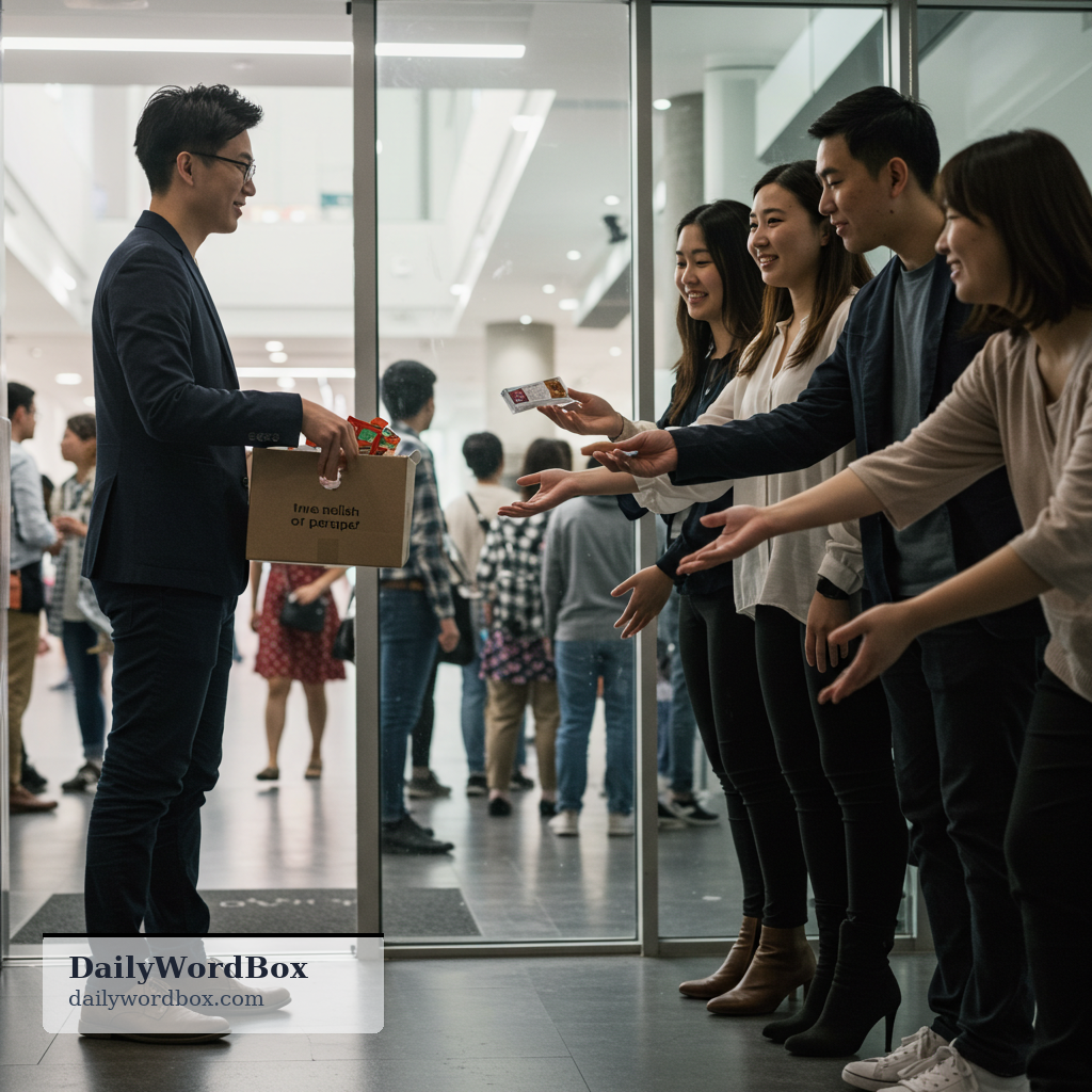 hand out: To give or distribute something to a group of people.