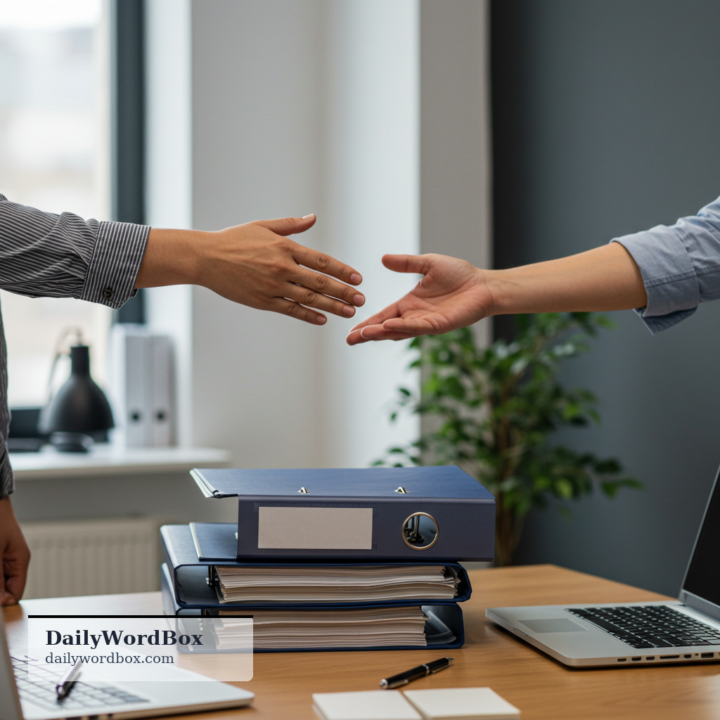 hand over: to transfer responsibility, control, or authority to someone else