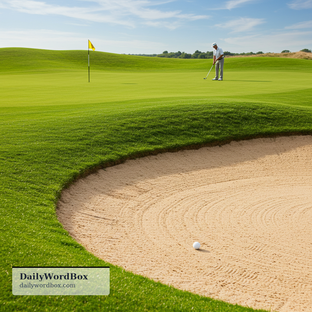 hazard: An obstacle or dangerous feature on a golf course, such as a sand bunker or water area.