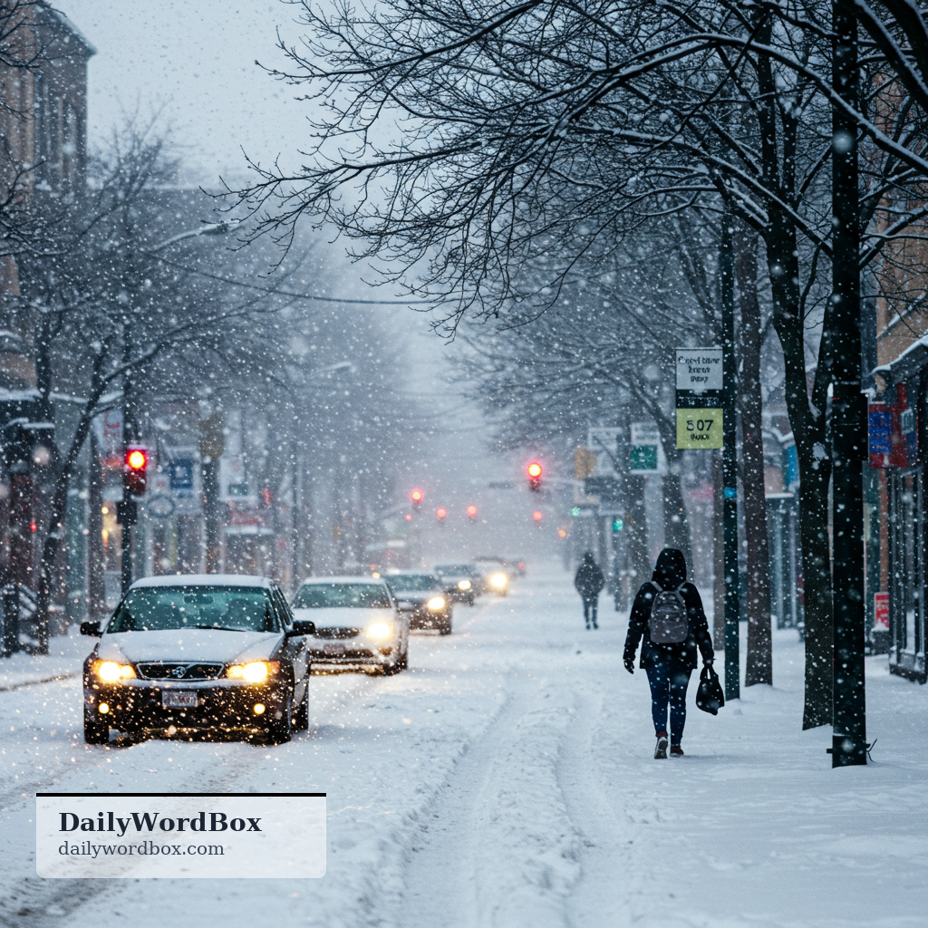 heavy snow: a large amount of snow falling, often causing difficult or dangerous conditions