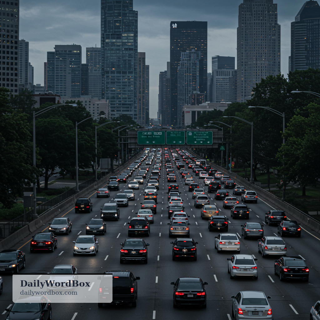 heavy traffic: a large number of vehicles on the road, causing slow movement or congestion