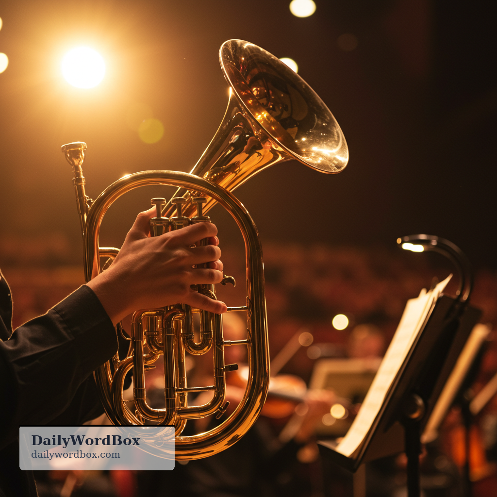 horn: a brass or similar musical instrument played by blowing into it