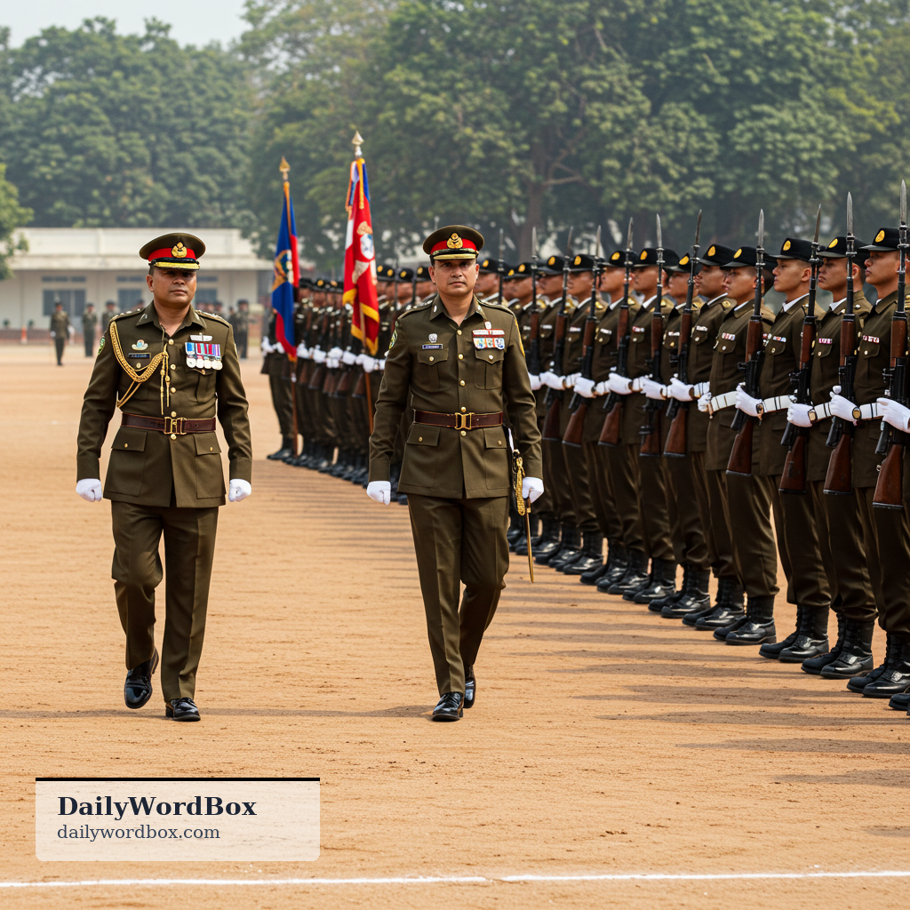 inspection: a formal review of a group of people or equipment, especially in a military or ceremonial context