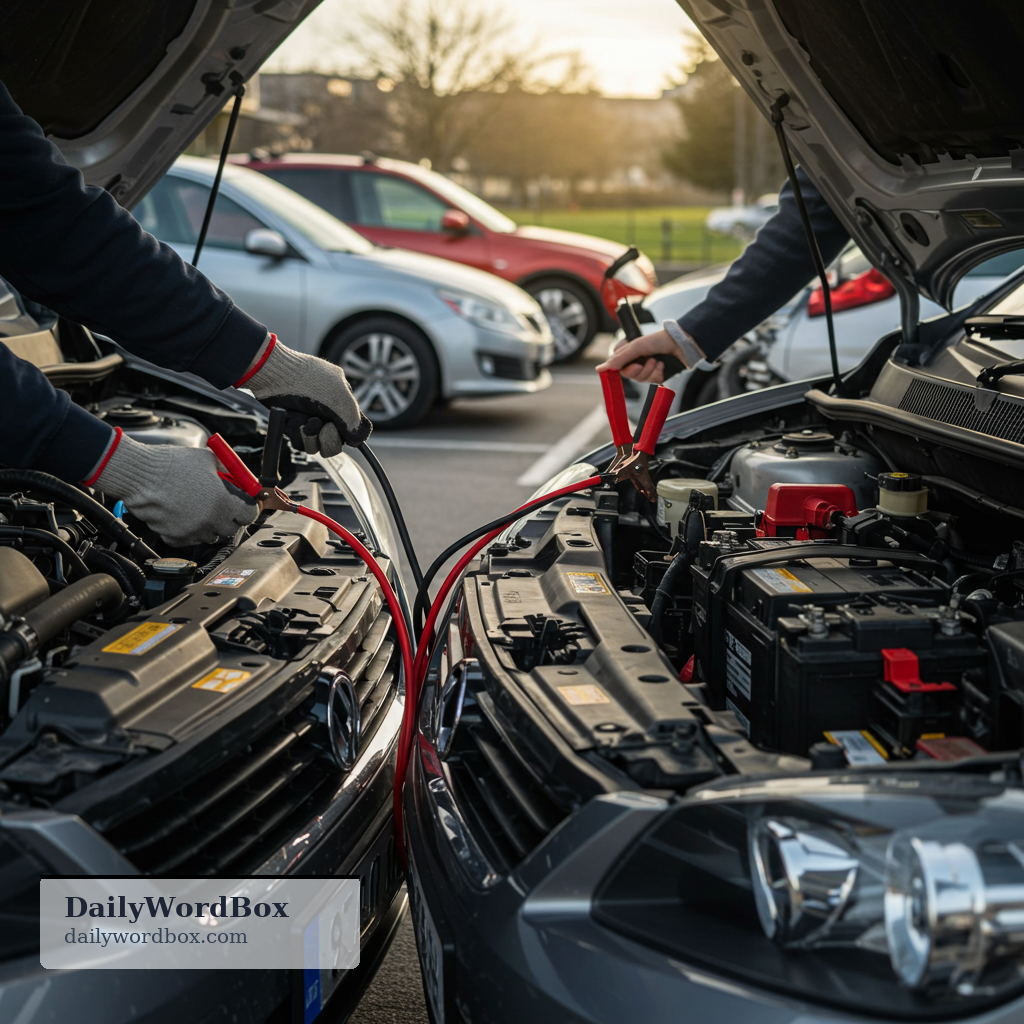 jump-start: to start a vehicle with a dead battery by using power from another battery