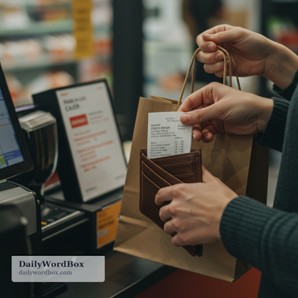 keep the receipt: to hold on to the proof of purchase in case you need to return, exchange, or claim a refund or warranty