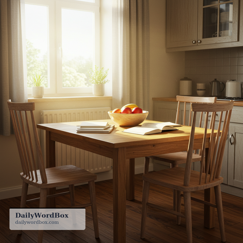 kitchen table: a table in the kitchen, often used for everyday meals, homework, or casual family conversations