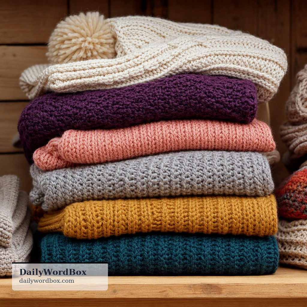 knitting: The fabric or material produced by interlocking loops of yarn.