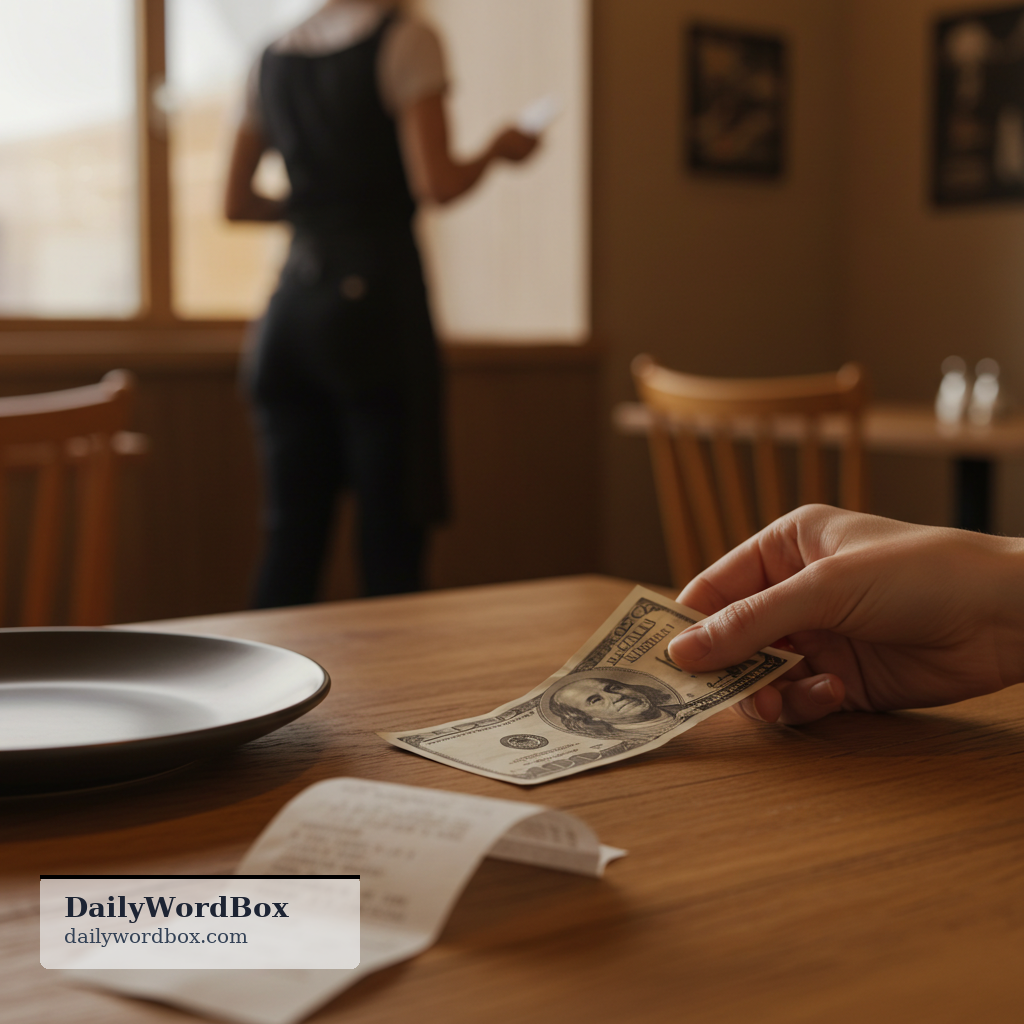 leave a tip: to give extra money to a service worker (e.g., a waiter, driver) to show appreciation