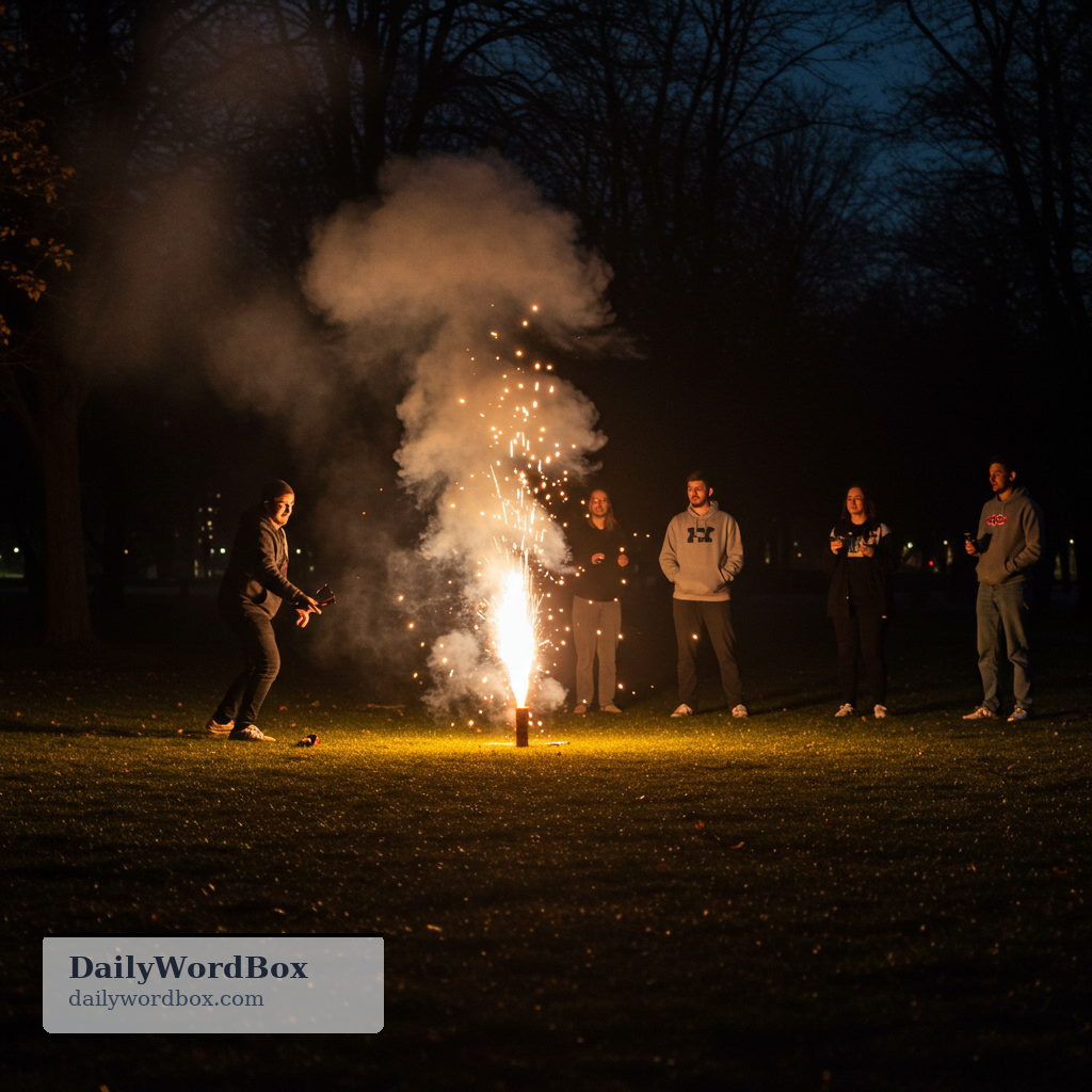 let off: To make a gun, firework, or other device explode or make a loud noise.