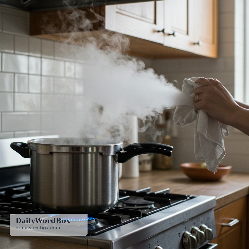 let off: To release something such as steam, air, or a smell, often suddenly.