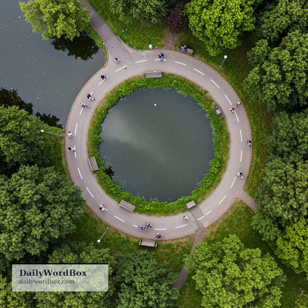 loop: A route or path that goes around and returns to the starting point.