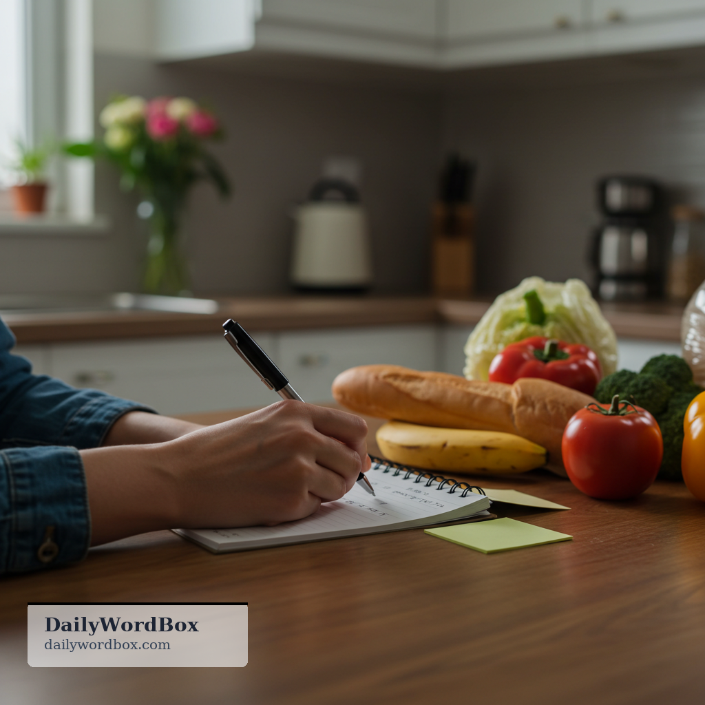 make a list: to write down items in an organized way, usually to plan or remember things