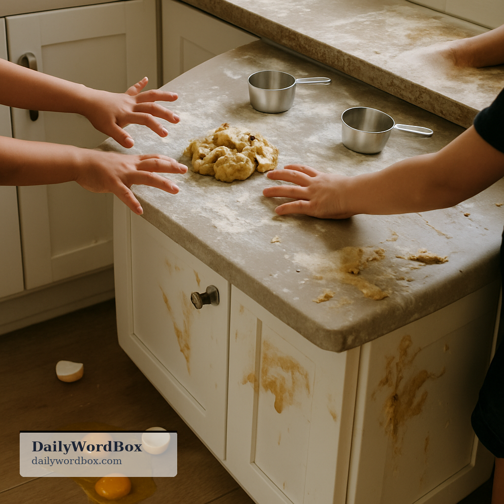 make a mess: to create a dirty, untidy, or disorganized situation; to spill, scatter, or cause disorder
