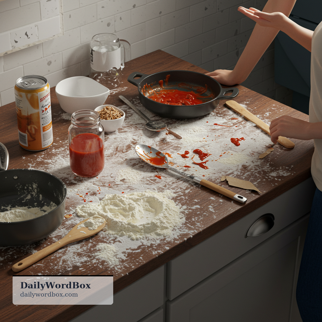 mess up: To make a place or thing messy, dirty, or untidy.