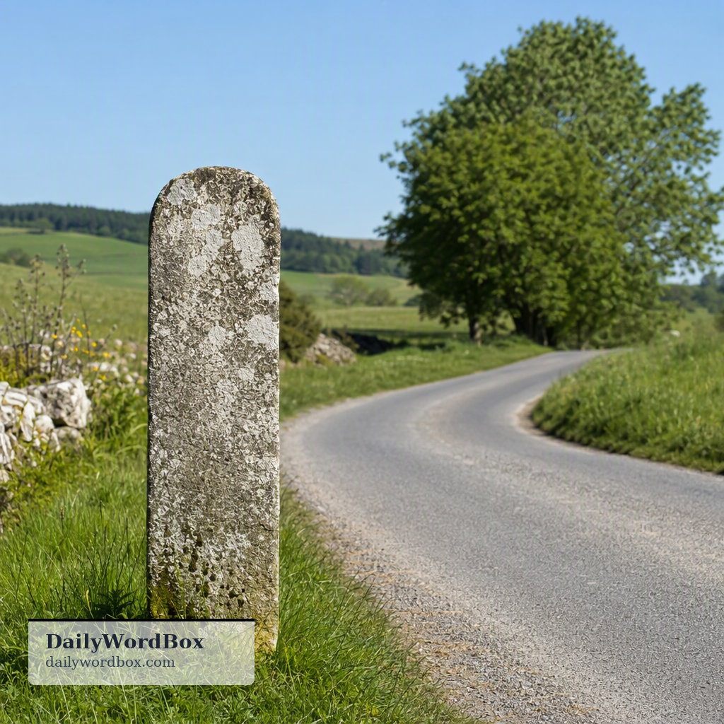 milestone: A stone or post set up beside a road to mark the distance in miles to or from a particular place.