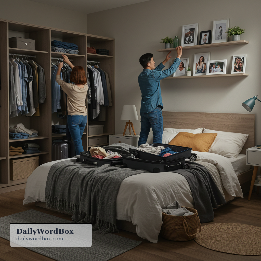 move in: to begin living with another person in a shared home