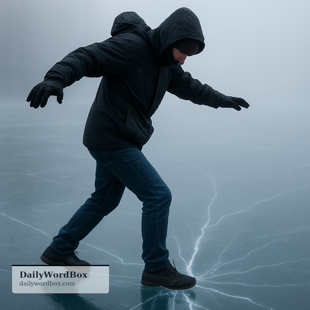 on thin ice: In a risky or unstable situation where one wrong move could cause trouble or failure.