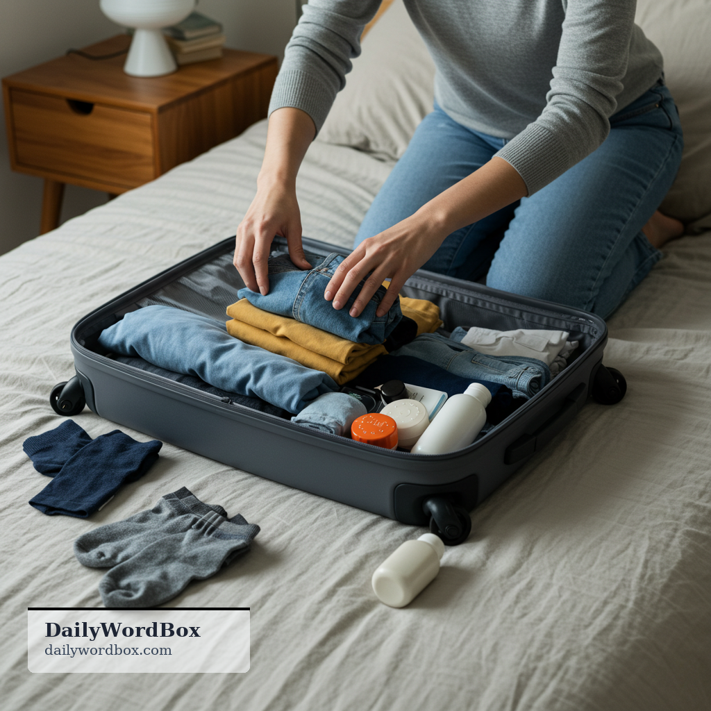 pack a suitcase: to put clothes and other items into a suitcase to prepare for a trip