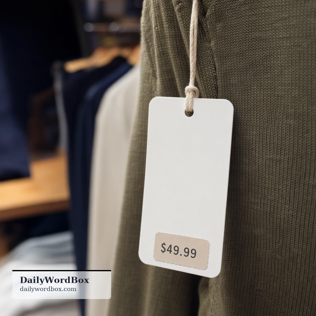 price tag: A label attached to an item, indicating its cost; also, the actual cost or value associated with something.