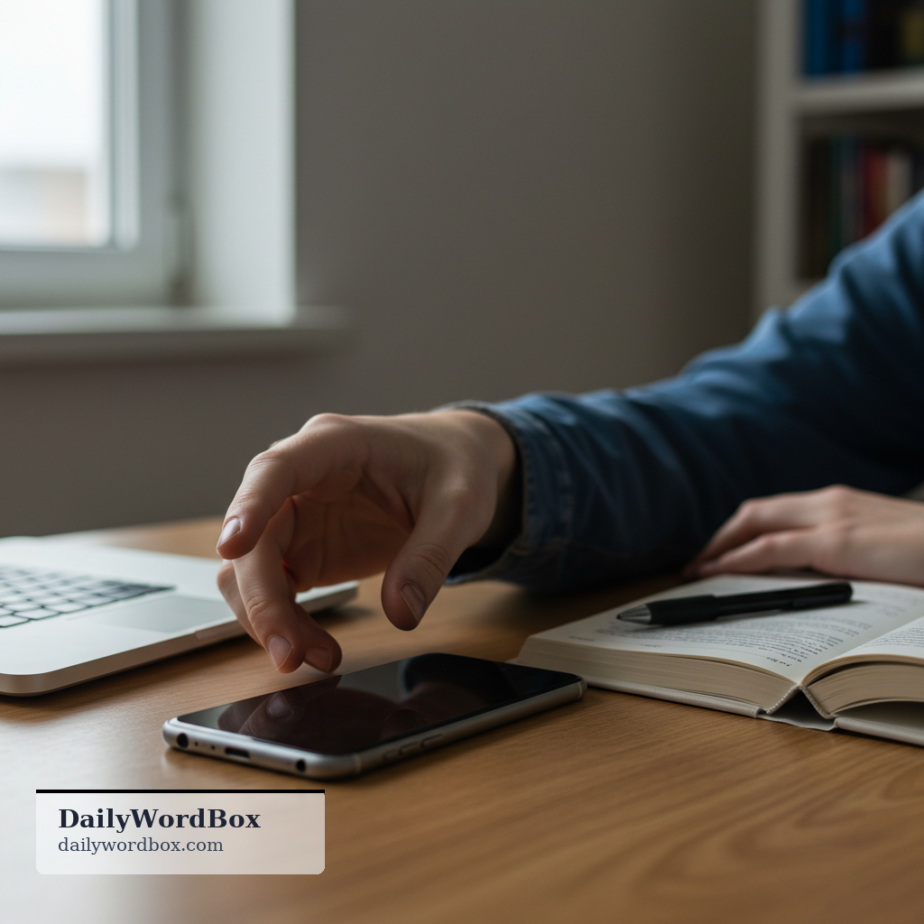 put down: to stop holding something and let it rest (e.g., a tool, phone, or book)
