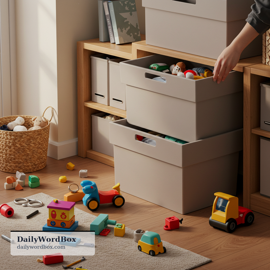 put something away: to return an item to its proper place after using it; to store or tidy it so it is not left out