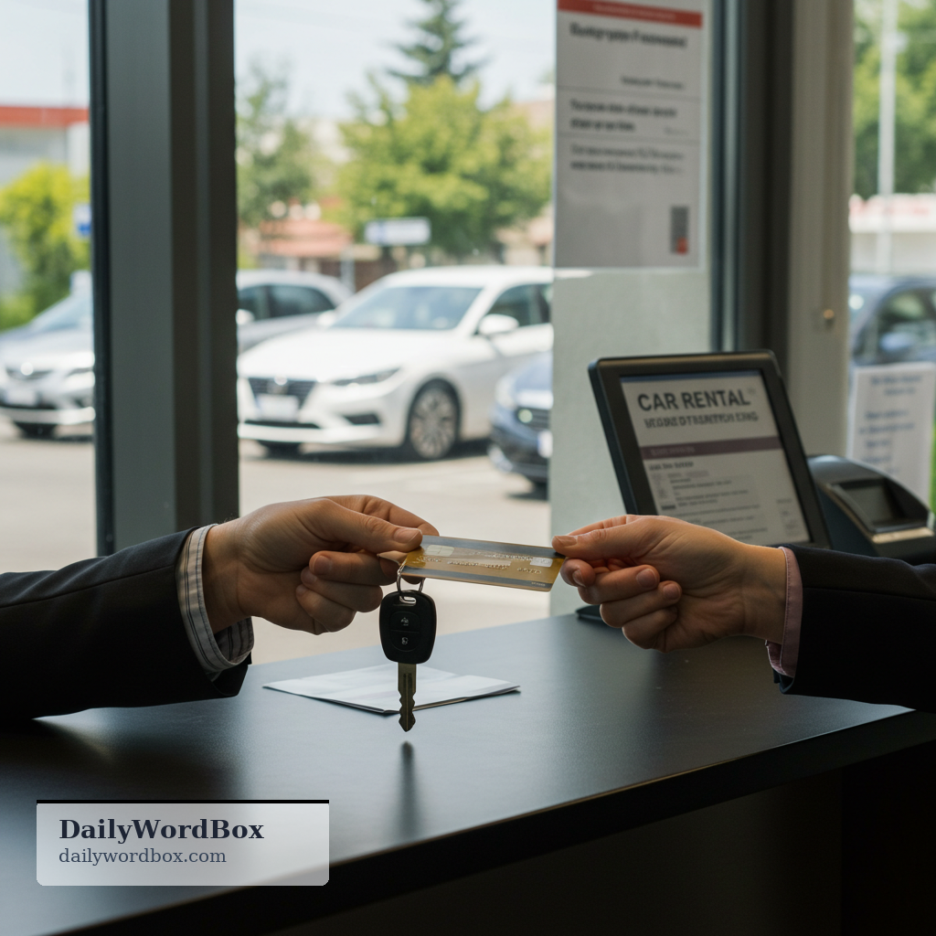 rent a car: to pay money to use a car for a short time, usually from a rental company