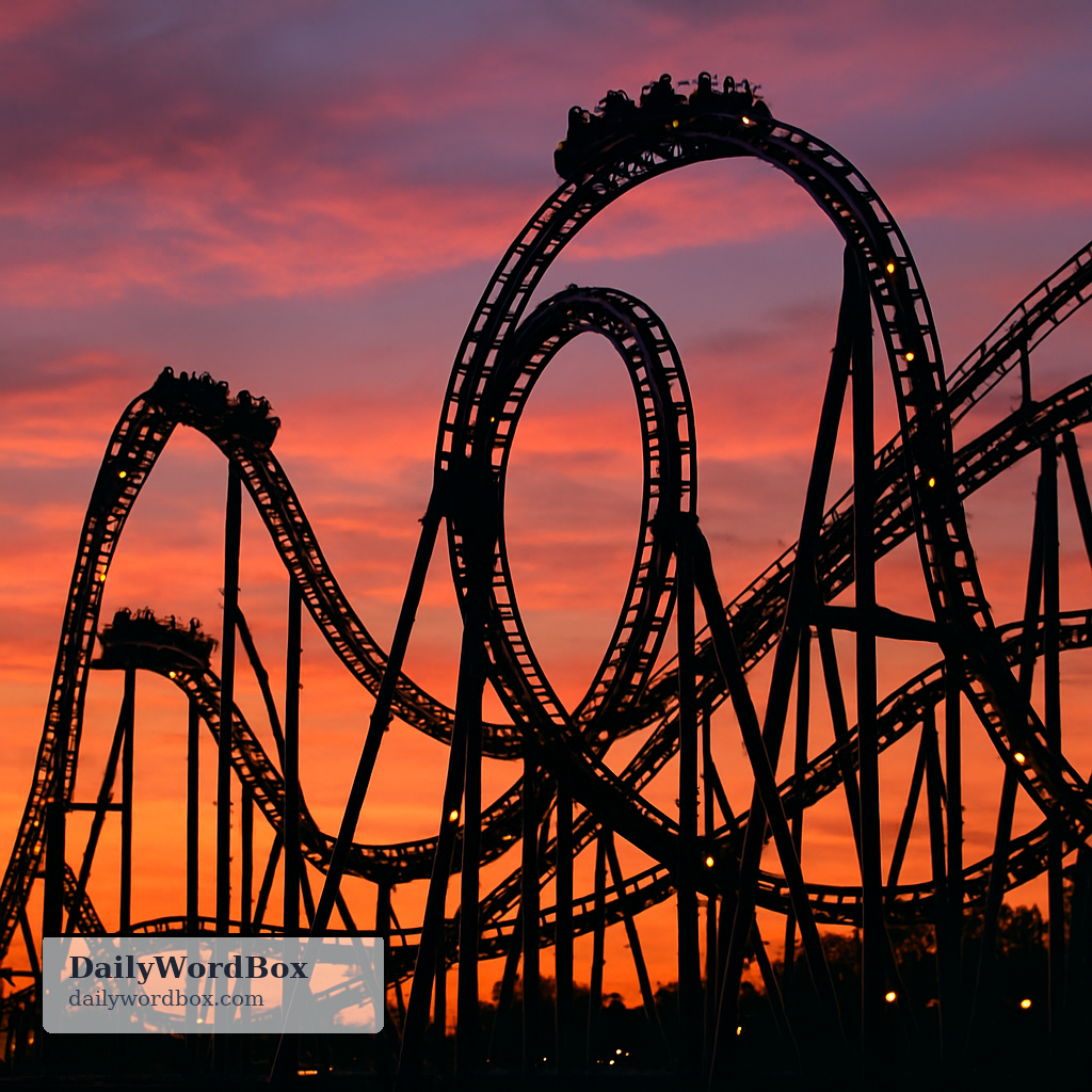 rollercoaster: An amusement ride that consists of open cars fastened to a track that is built with sharp curves and steep in…