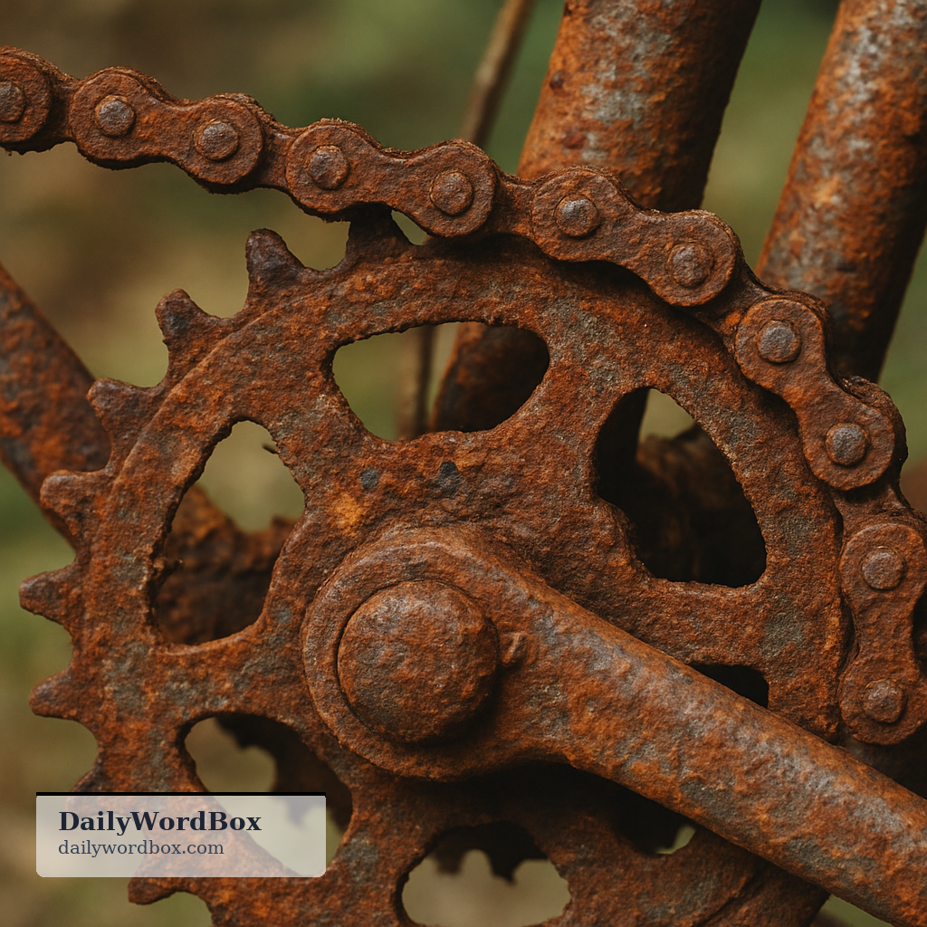 rusty: Rusty means covered with rust or not as good at something because you have not done it for a while.