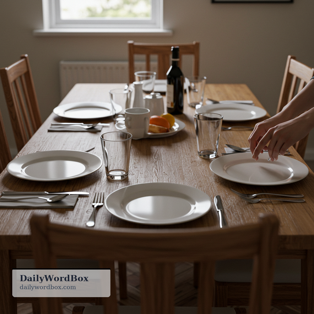 set the table: to prepare a table for a meal by putting out plates, cutlery, glasses, etc.