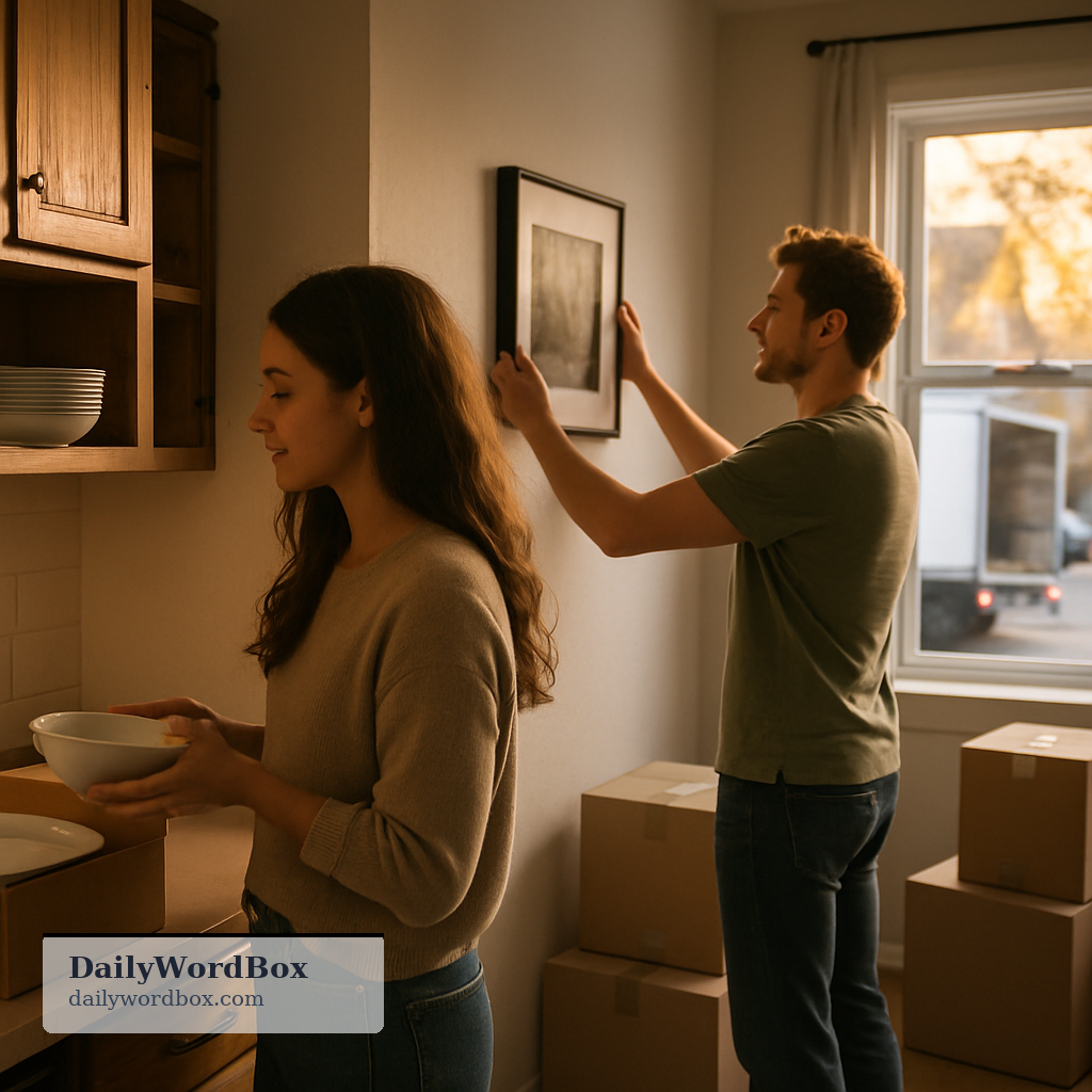 settle down: to start living in a stable way in one place, often with a long-term routine or relationship