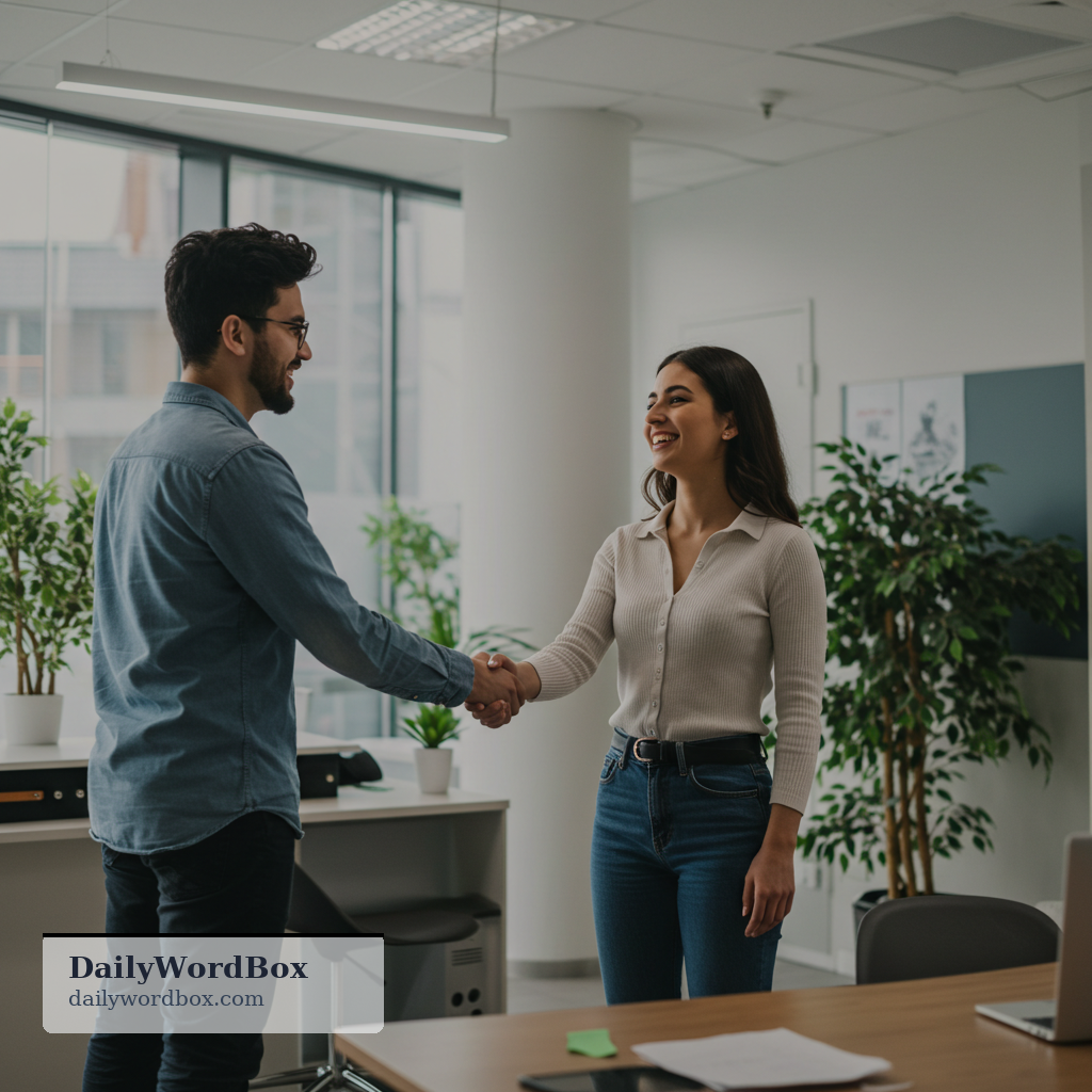 shake hands: To greet someone by clasping and moving their hand up and down, typically as a sign of welcome, agreement, or r…