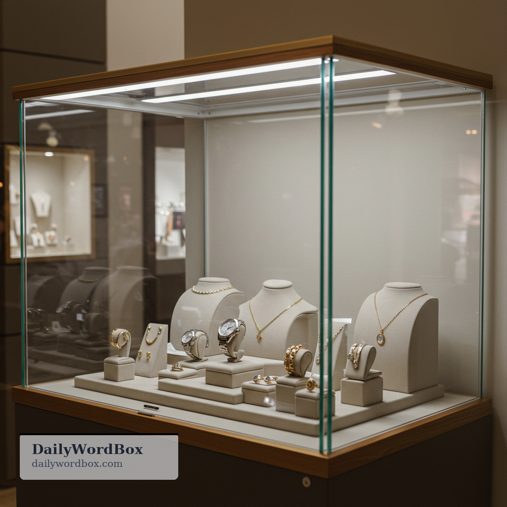 showcase: a glass case or special display area used to show valuable or interesting items