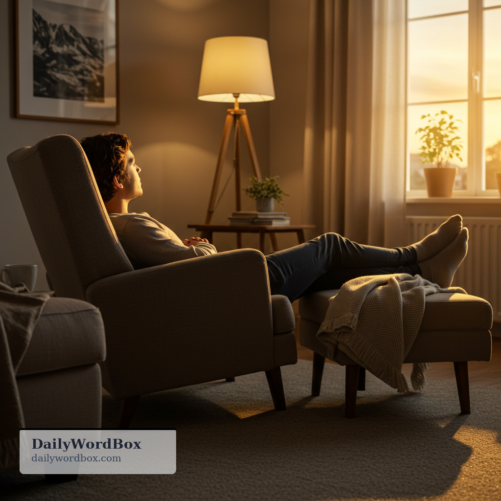 sit back: to lean back into a comfortable sitting position; to relax