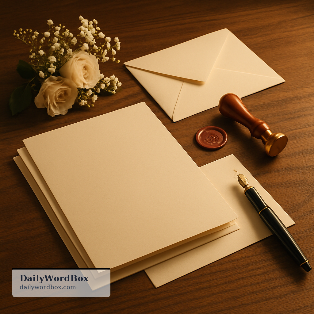 stationery: special, often matching paper and envelopes used for formal letters or invitations