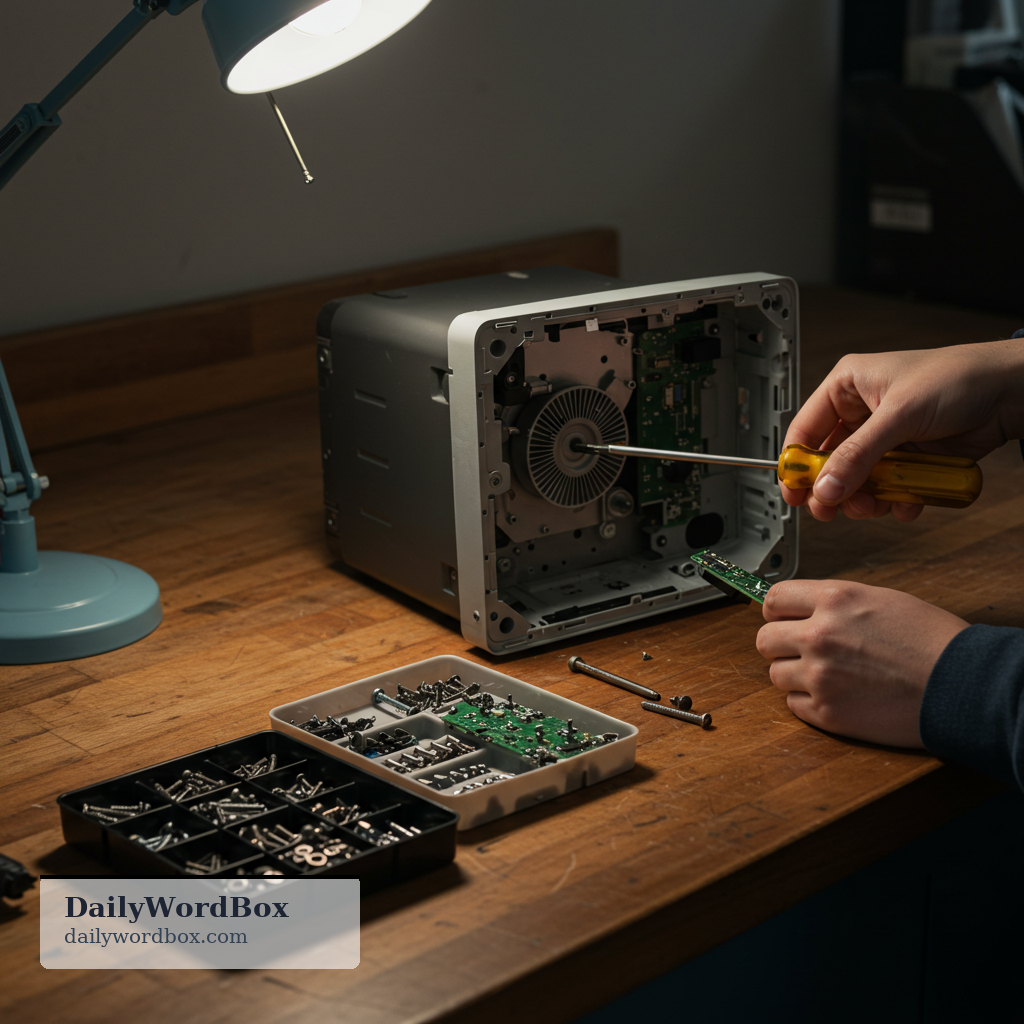 take apart: To disassemble something into separate pieces.