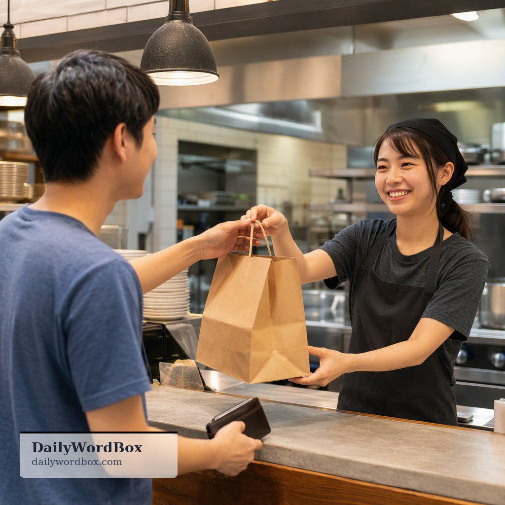 takeaway order: An order of food prepared by a restaurant or shop to be eaten elsewhere, not on the premises.