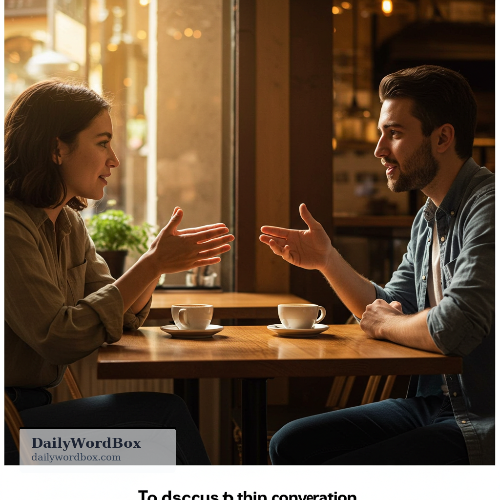 talk about: to discuss a topic in conversation