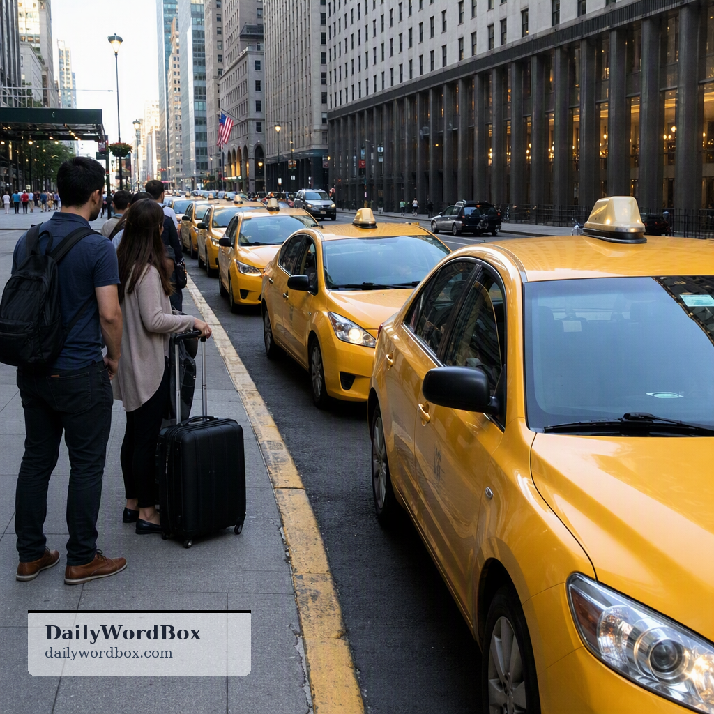 taxi stand: A designated place where taxis wait for passengers to pick up.